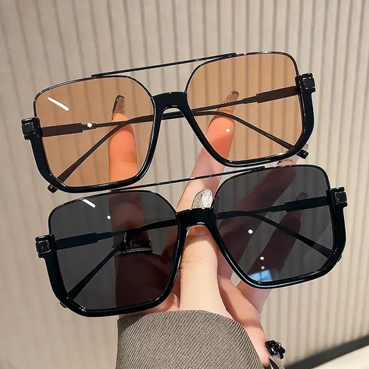 2-Pack Oversized Square Double Bridge Sunglasses,Fashion Y2K American Retro Versatile Casual Sun Glasses,Uv Protection Aviator Shades